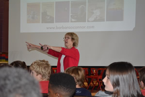 Barbara O'Connor at a school visit